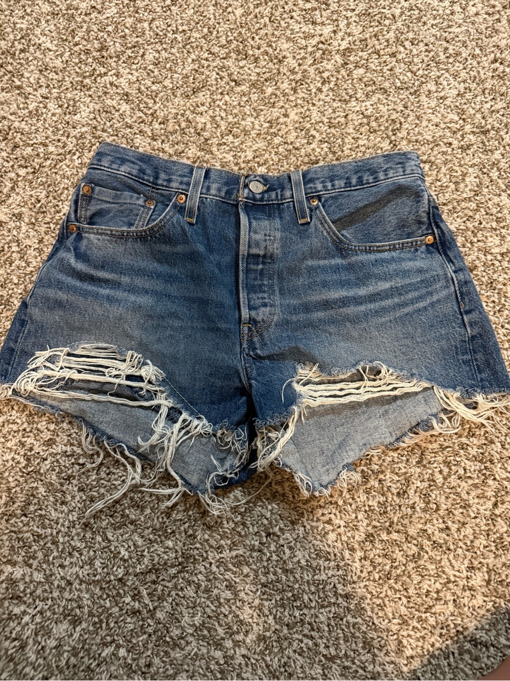 Levi's Distressed High-Rise Denim Cutoff Shorts - Blue